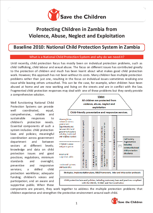 Fact Sheet on National Child Protection Systems in Zambia Save the